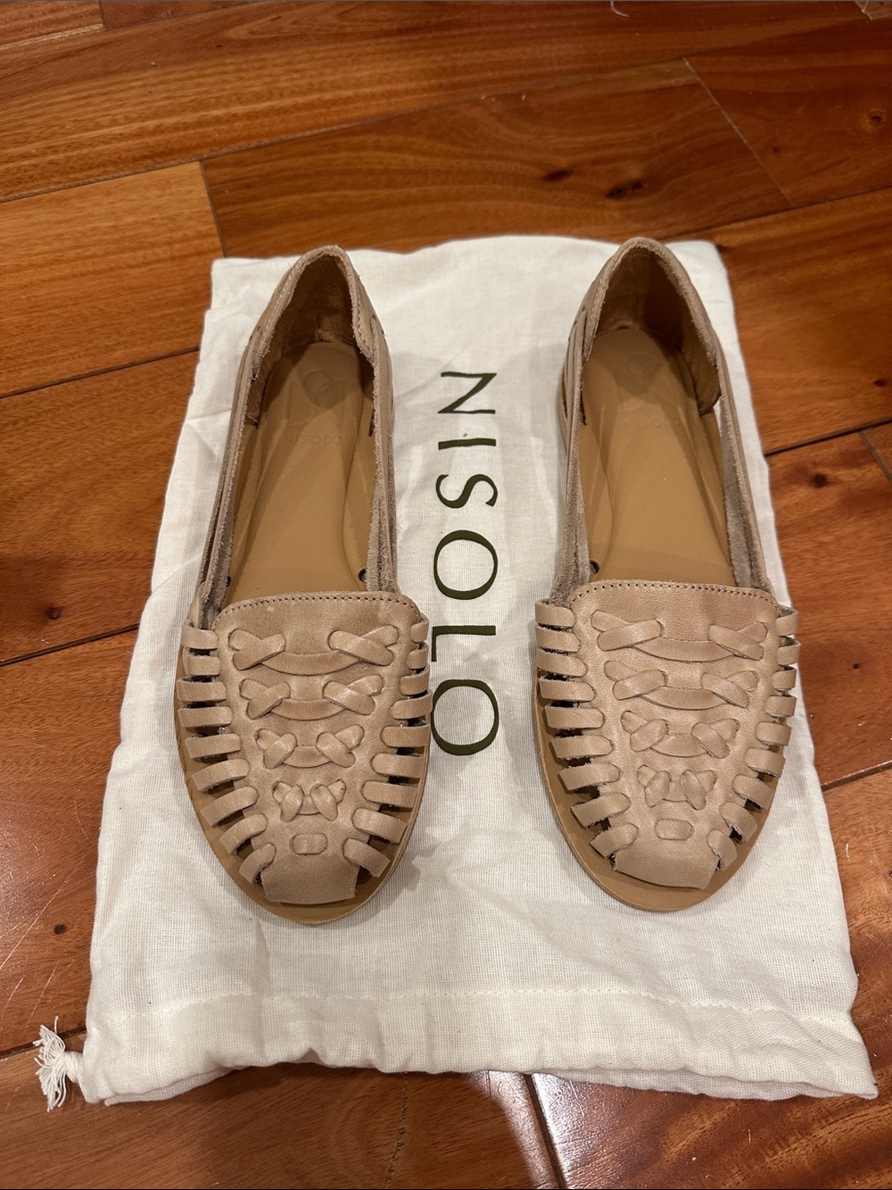 Nisolo Taupe Woven Leather Huarache Flats